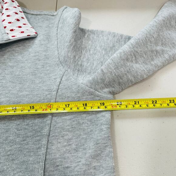 ORVIS Gray Heather Knit Pullover 1/4 Zip Contrast Red Floral Trim Top M - Picture 8 of 11